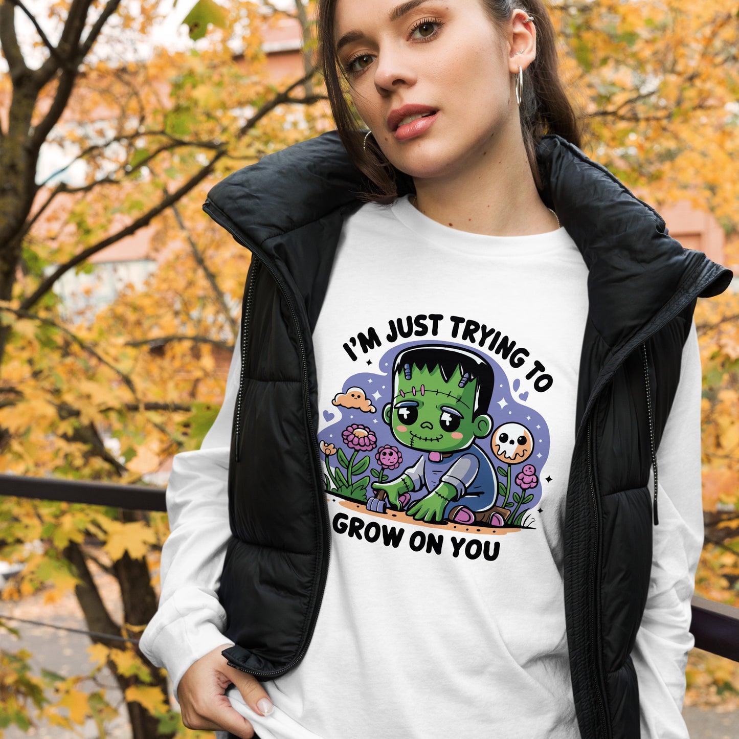 Unisex Long Sleeve Tee "I'm Just Trying To Grow On You. Cute halloween Design"