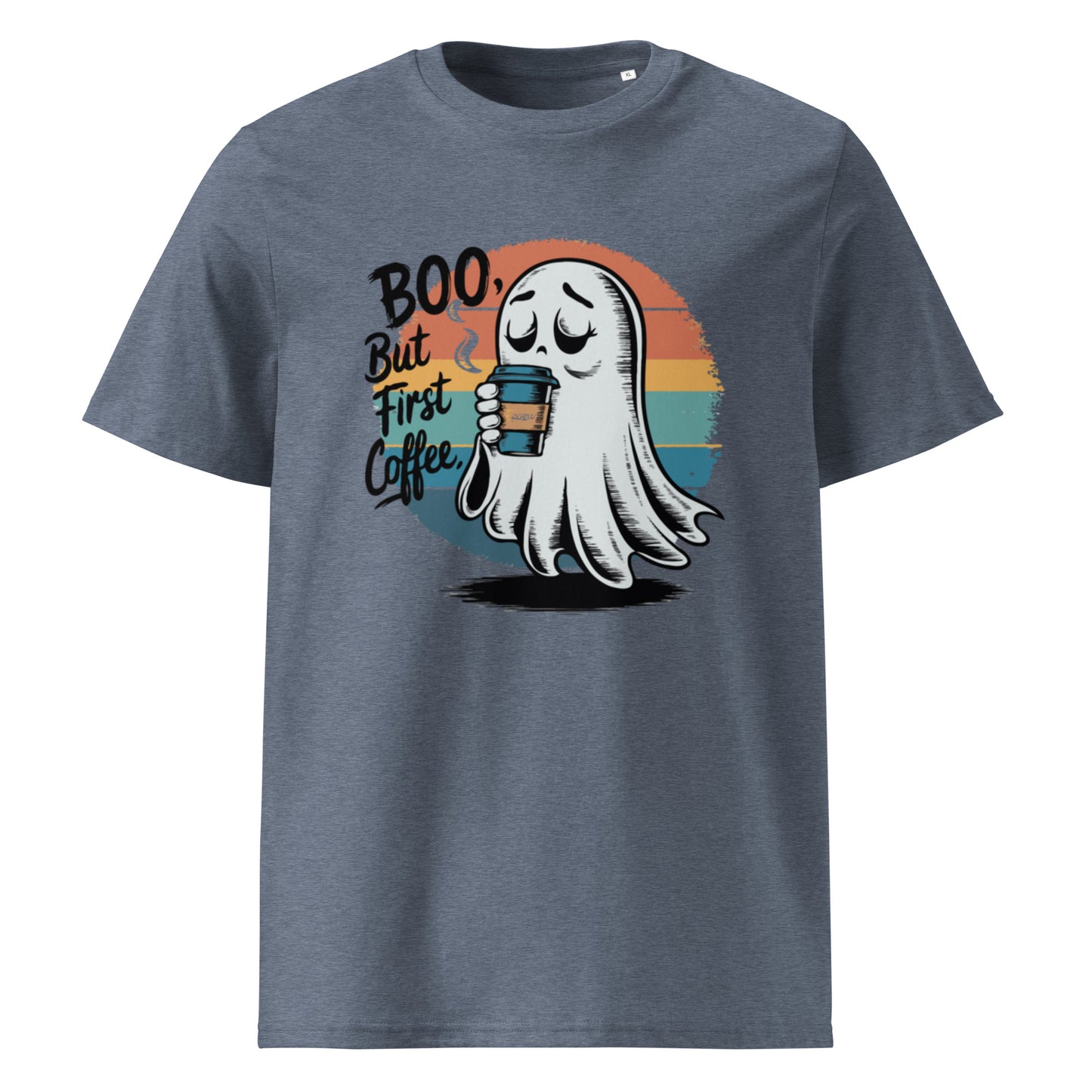 Unisex organic cotton t-shirt "BOO, But First Coffee"