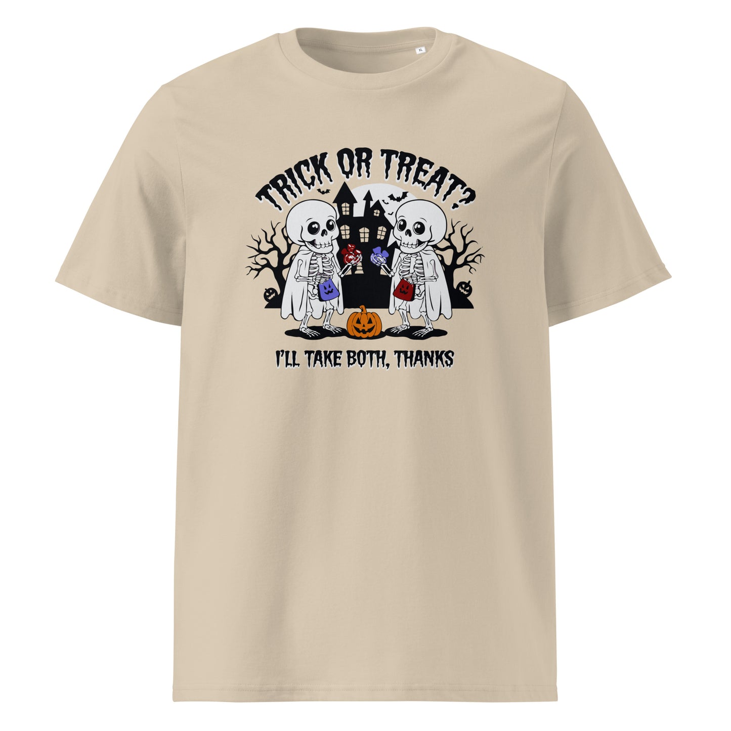 Unisex organic cotton t-shirt "Trick or treat, i'll take bot, thanks"