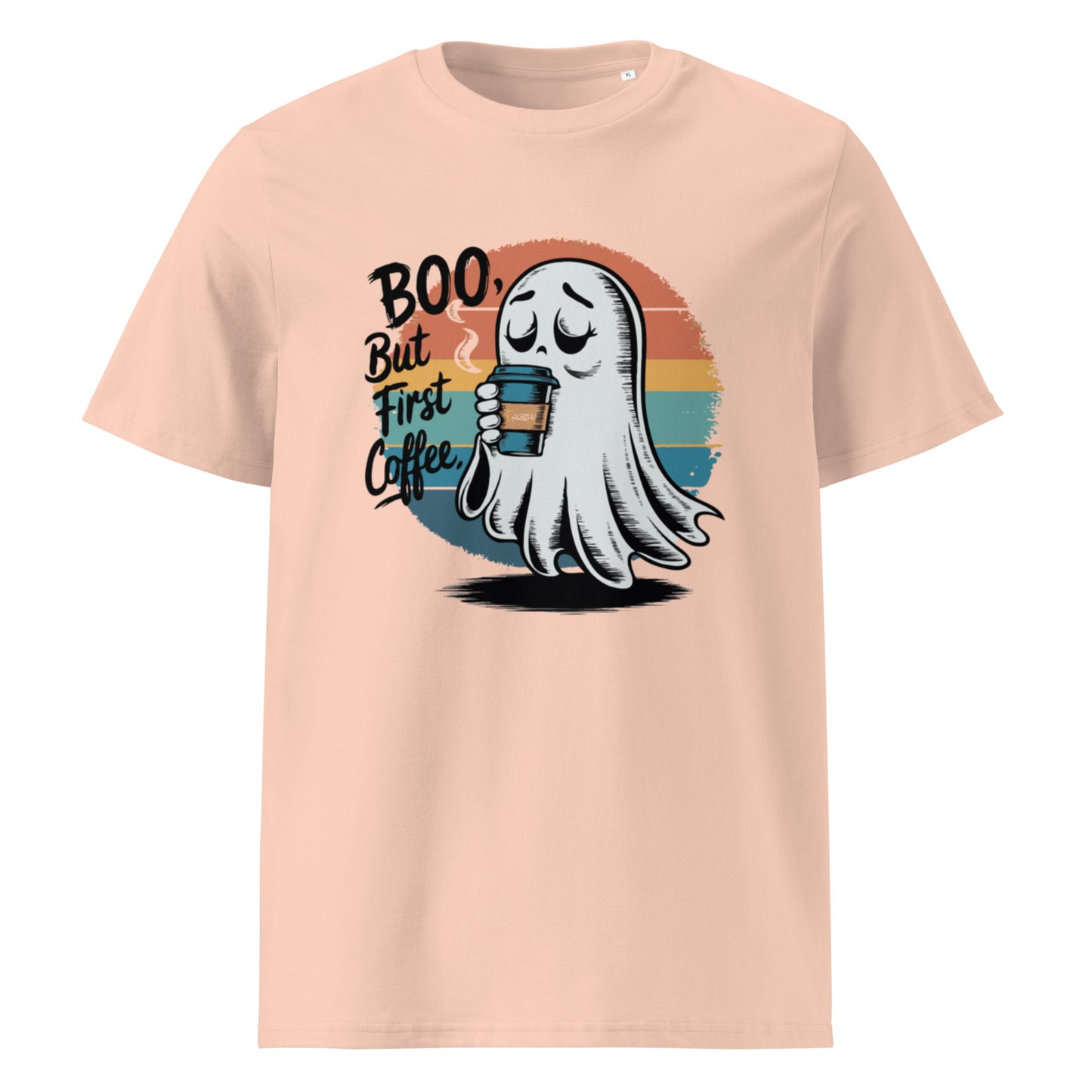 Unisex organic cotton t-shirt "BOO, But First Coffee"